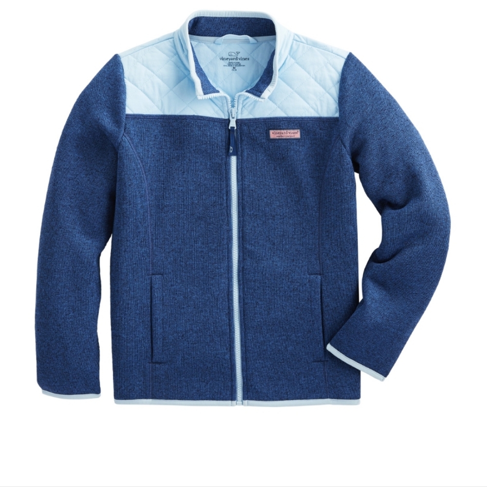 Vineyard Vines Sweater Fleece Quilted Blue Jacket Youth Med (10-12)